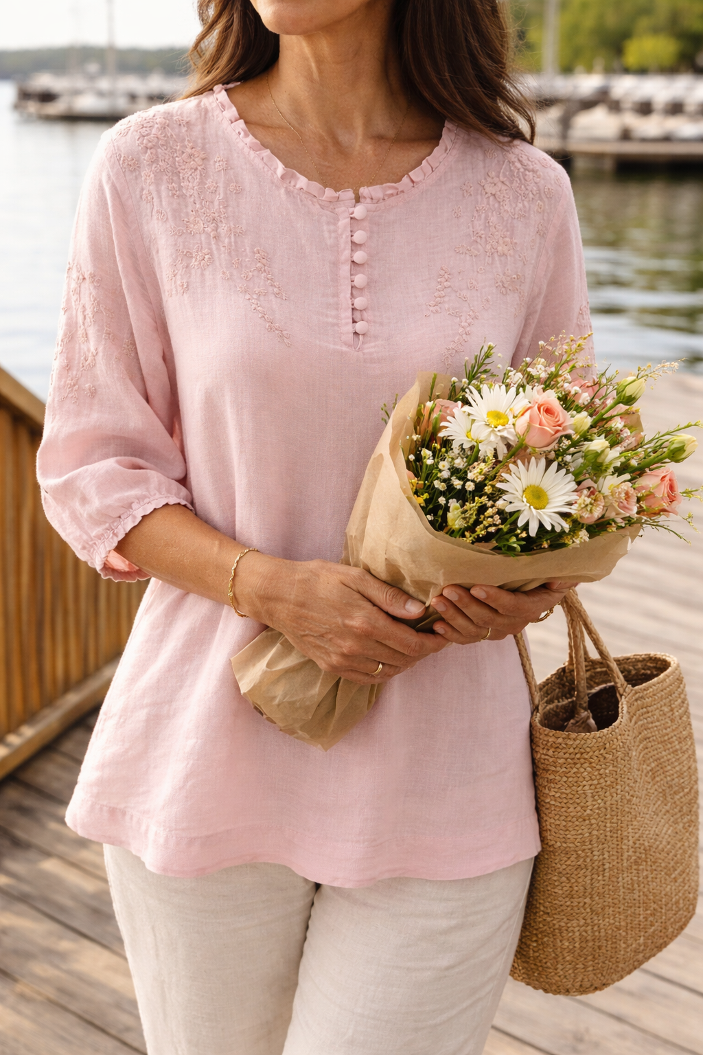 Womens Floral Button Front Blouse