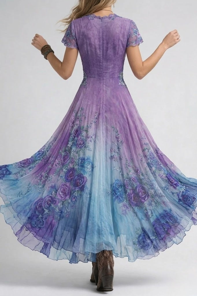 Gradient Floral Print Maxi Dress with Flowing Fit
