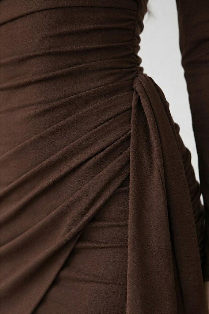 Long Sleeve Ruched Wrap Wedding Guest Mini Dress