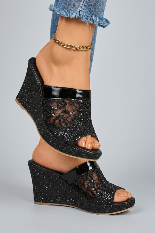 Womens Lace Detail Heeled Sandals Cushioned Evening