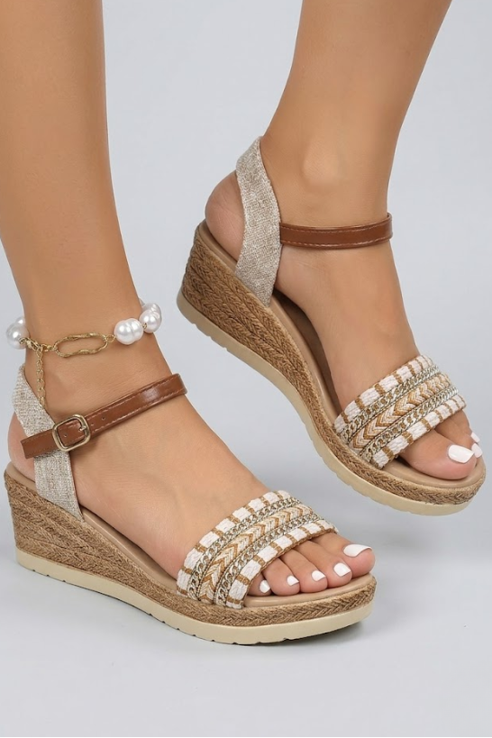 Womens Bohemian Woven Wedge Sandals Arch Support Khaki