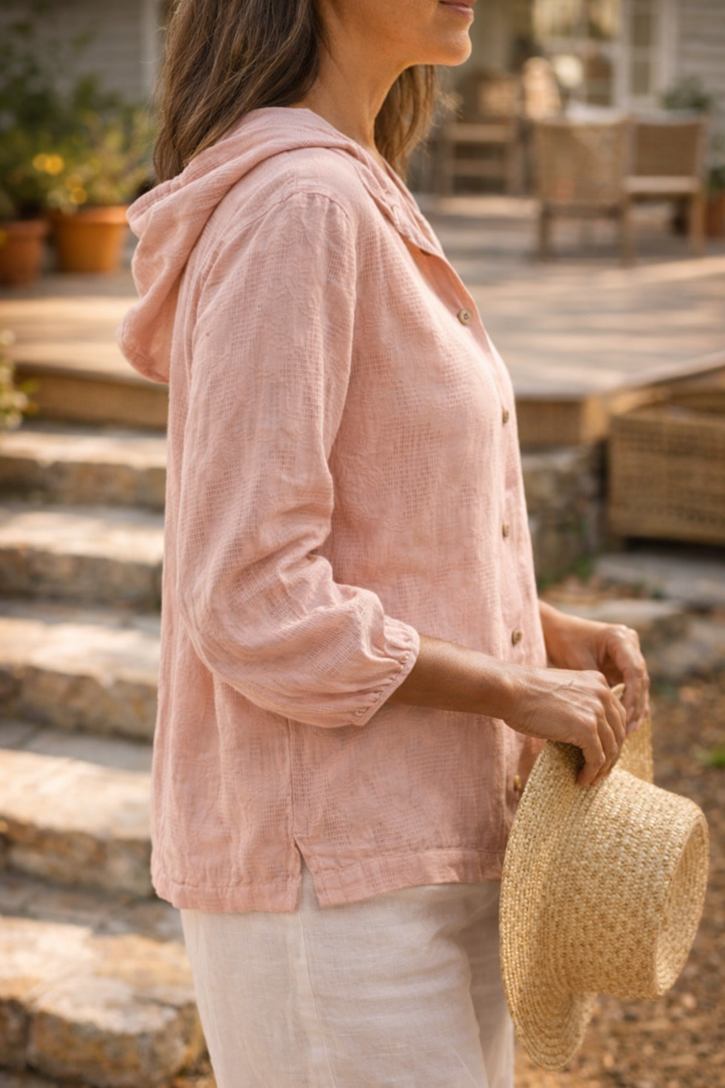 Womens Relaxed Hooded Shirt Lightweight