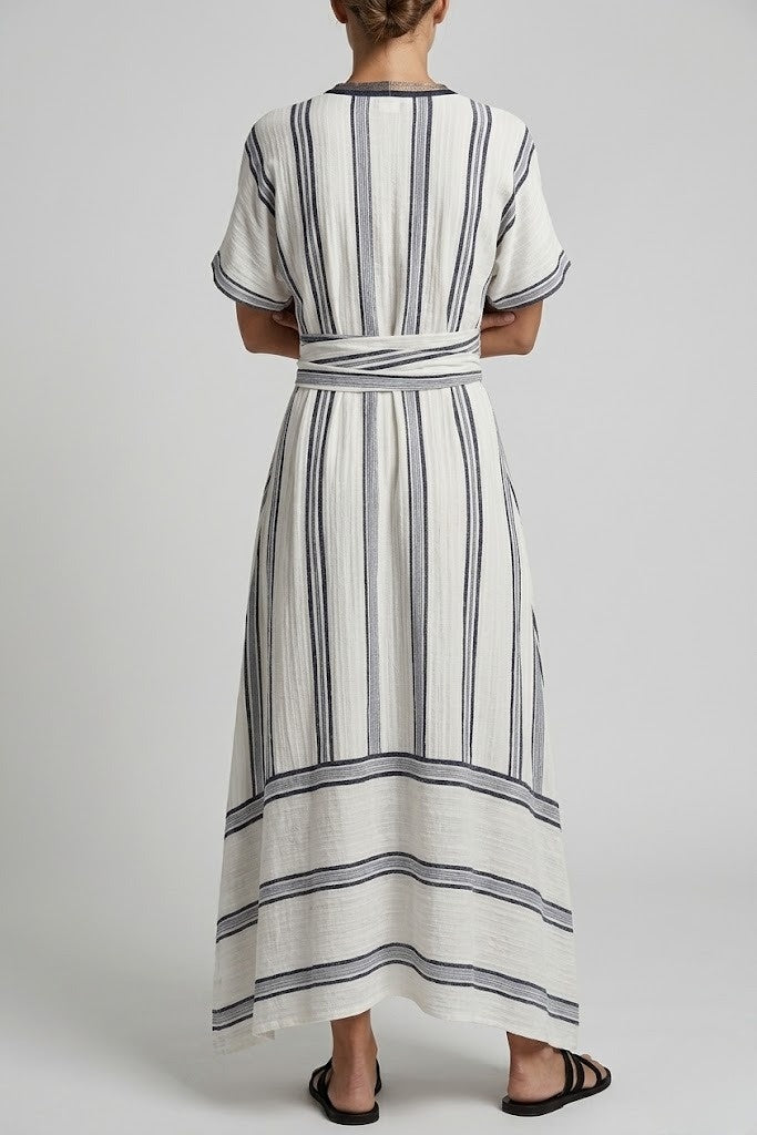 Relaxed Midi Tie Front V Neck Summer Dress