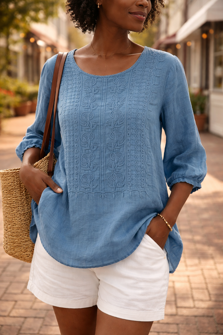 Womens Floral Embroidered Blouse Breezy Fit