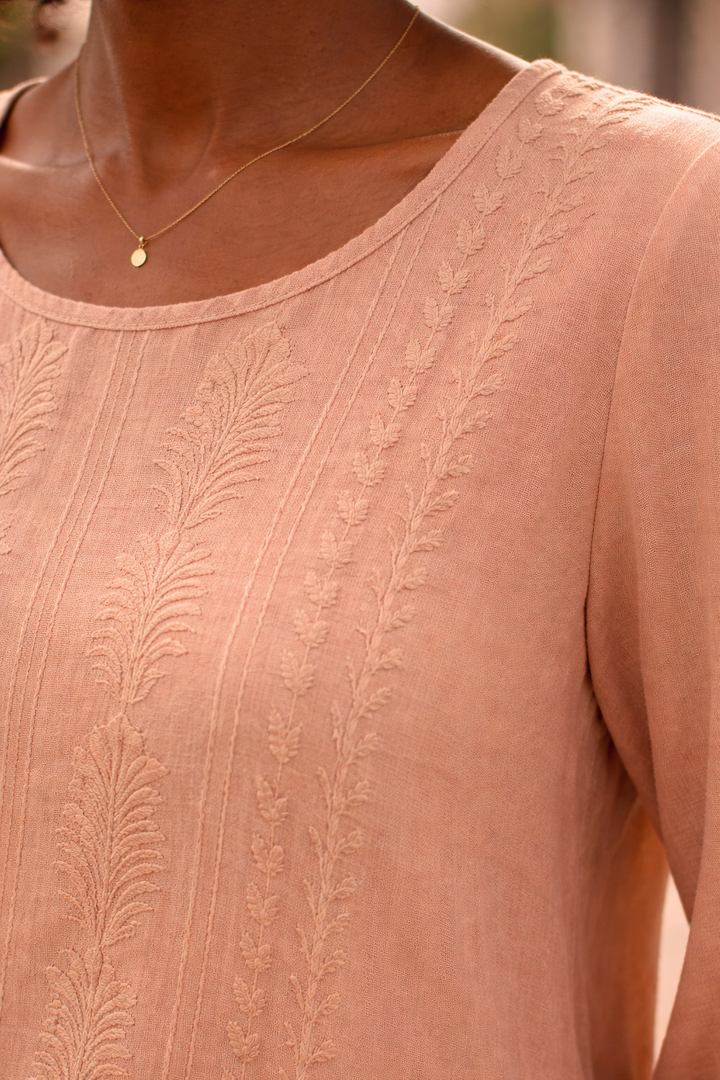 Womens Floral Embroidered Blouse Breezy Fit
