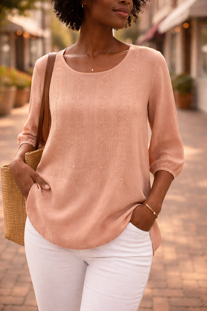 Womens Floral Embroidered Blouse Breezy Fit