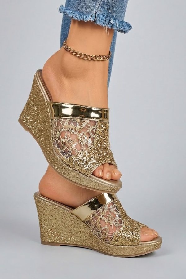 Womens Lace Detail Heeled Sandals Cushioned Evening