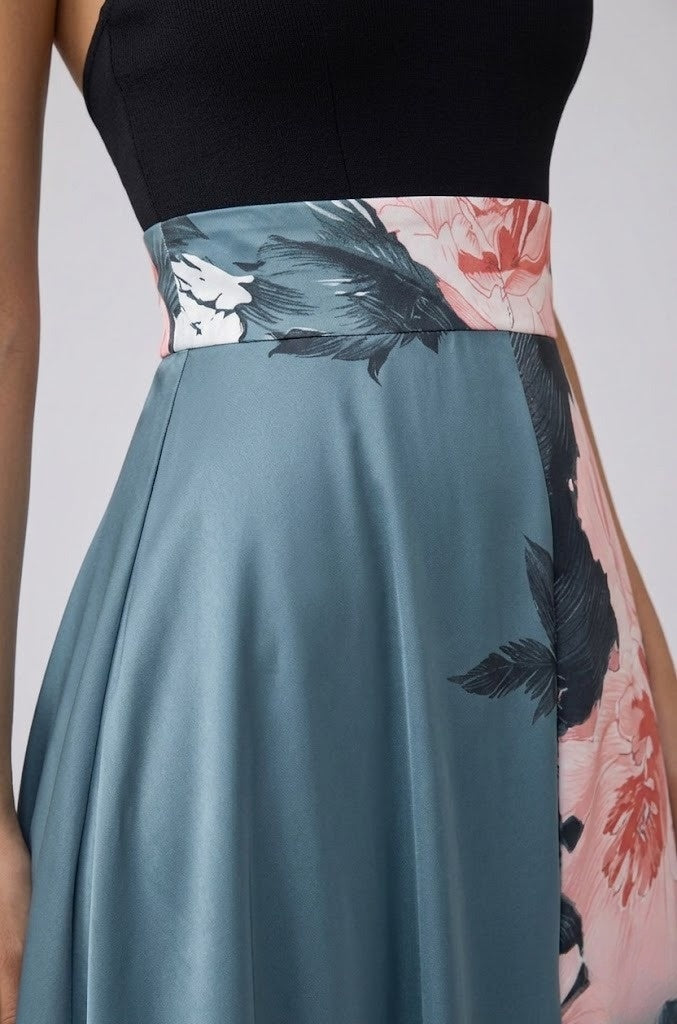 Floral Sleeveless A Line Maxi Dress with Side Slit