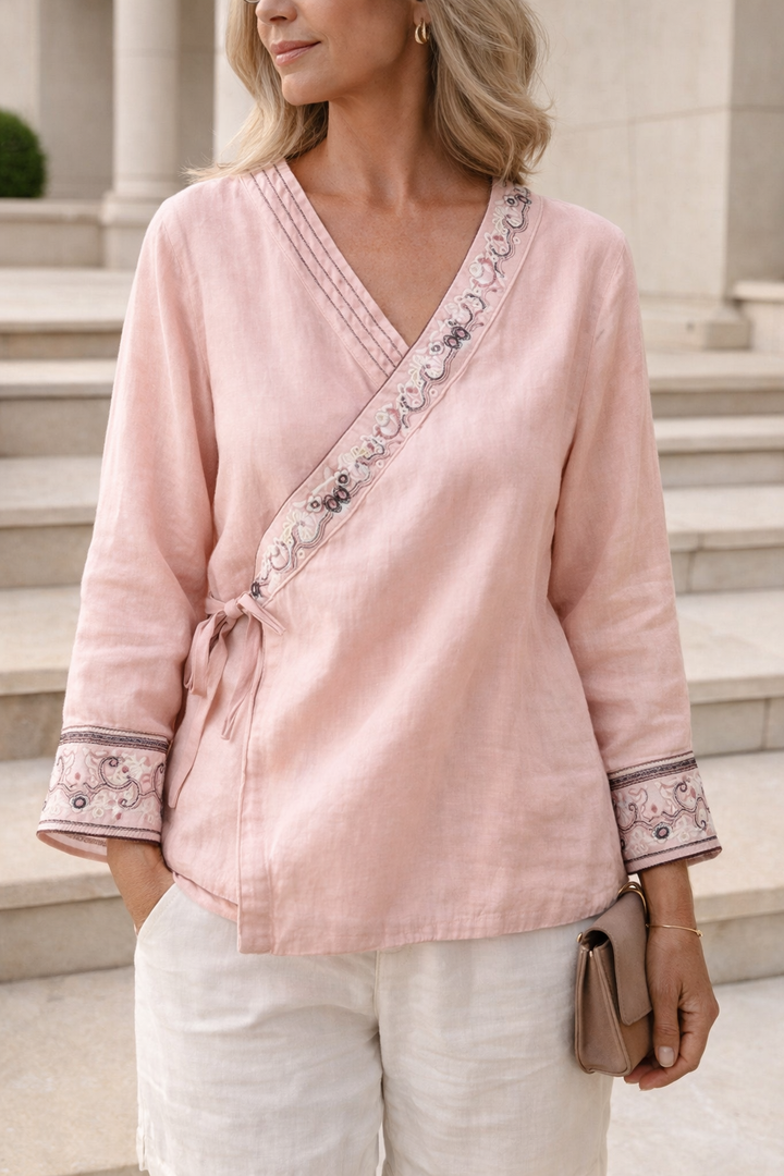 Womens Relaxed V Neck Pattern Blouse