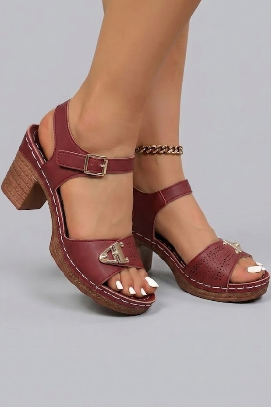 Womens Platform Sandals Ankle Buckle Strap Chunky Heel