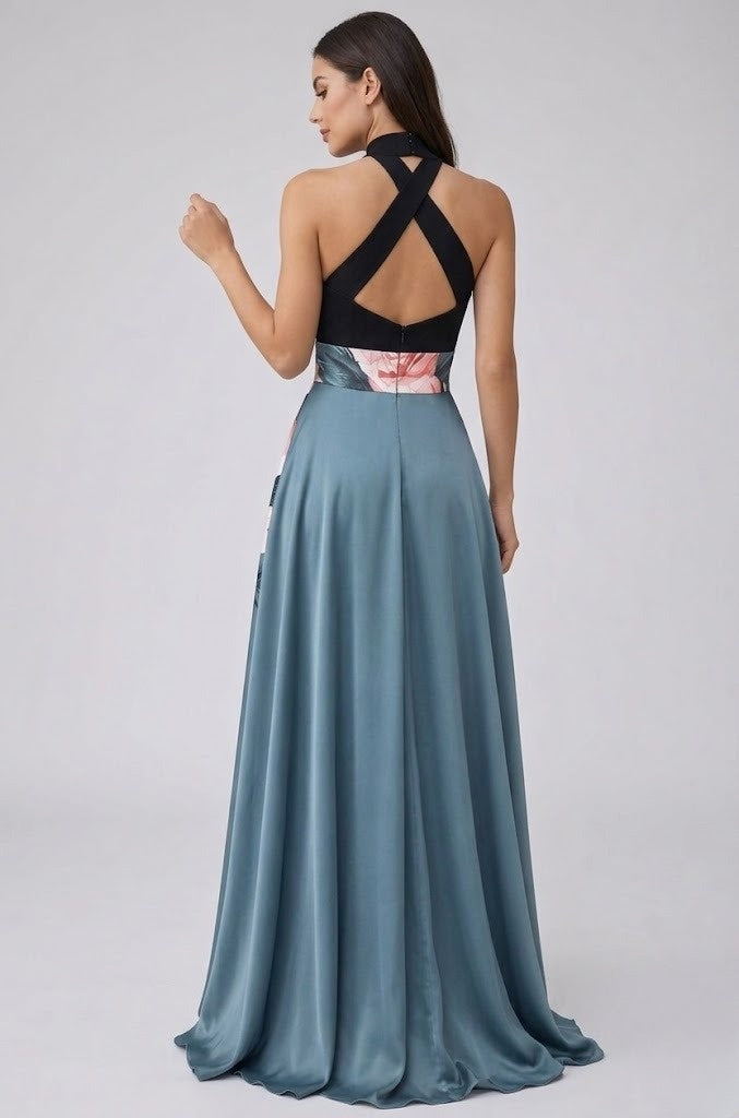 Floral Sleeveless A Line Maxi Dress with Side Slit