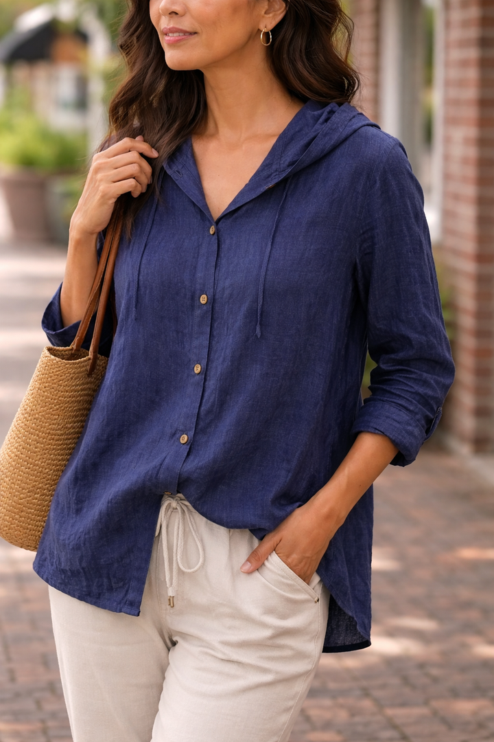 Womens Relaxed Hooded Shirt Lightweight