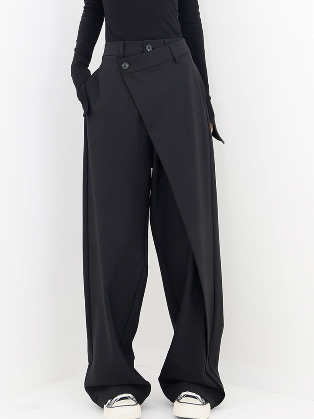 Womens Asymmetric Waist Baggy Trousers Relaxed Fit Statement
