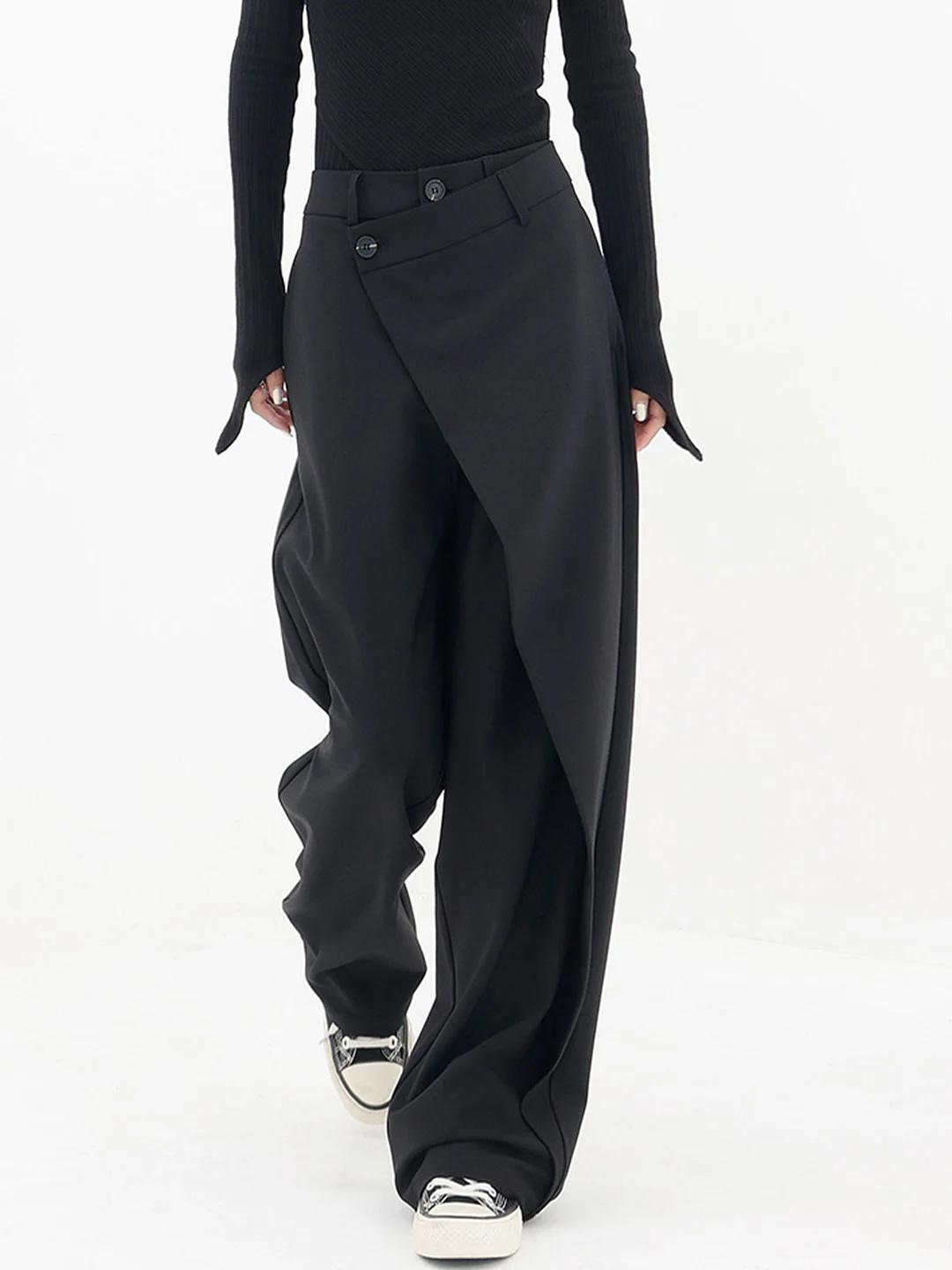 Womens Asymmetric Waist Baggy Trousers Relaxed Fit Statement