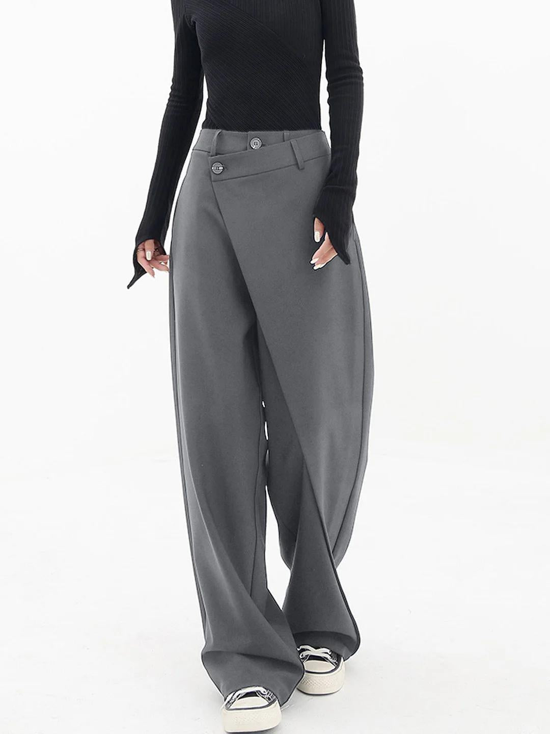 Womens Asymmetric Waist Baggy Trousers Relaxed Fit Statement