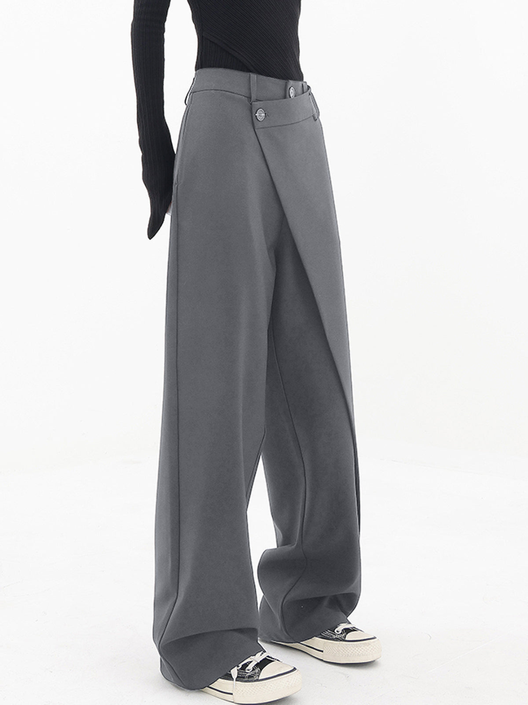 Womens Asymmetric Waist Baggy Trousers Relaxed Fit Statement
