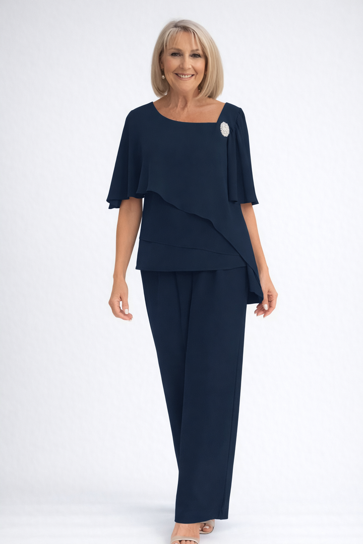 Womens Elegant Formal Navy Overlay Two Piece Set