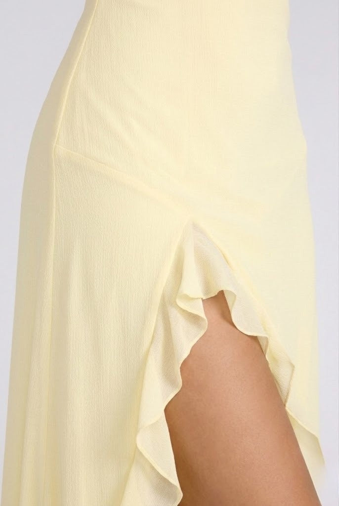 V Neck Ruffle Hem Midi Wedding Guest Dress with Side Split