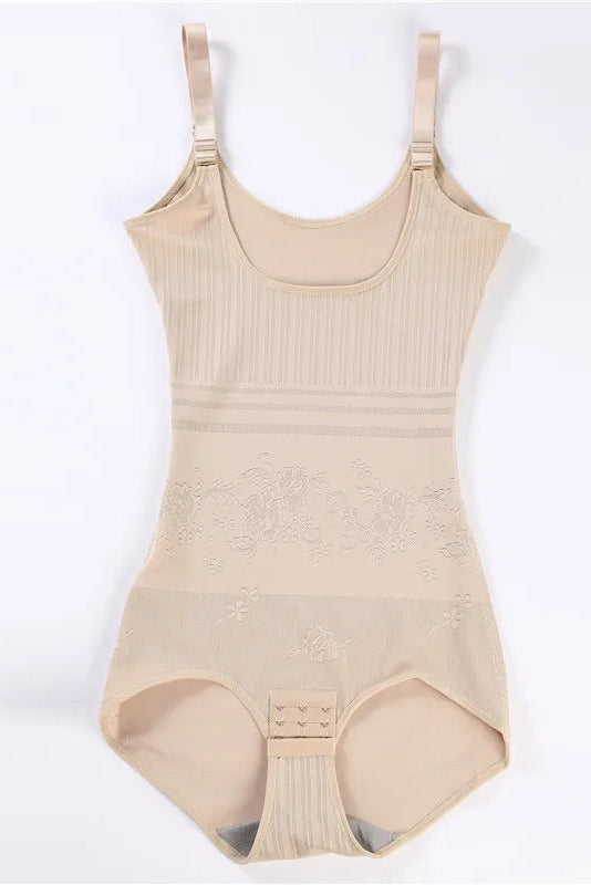 Womens Elegant Floral Pattern Shaping Bodysuit Sheer Detail
