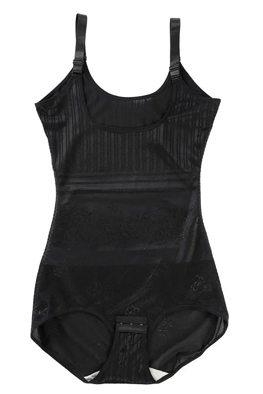 Womens Elegant Floral Pattern Shaping Bodysuit Sheer Detail