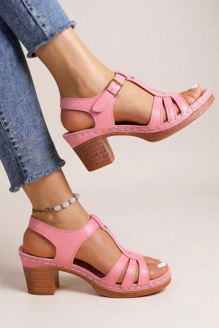 Womens Block Heel Sandals Cushioned Platform Slip On