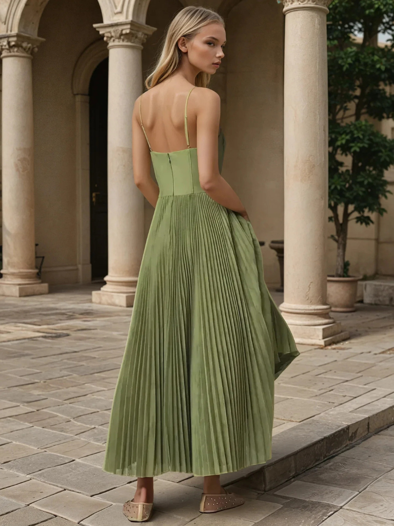 Sculpted Pleated Midi Dress with Defined Waist