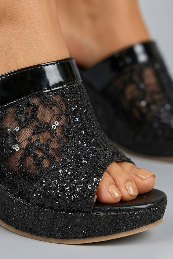 Womens Lace Detail Heeled Sandals Cushioned Evening