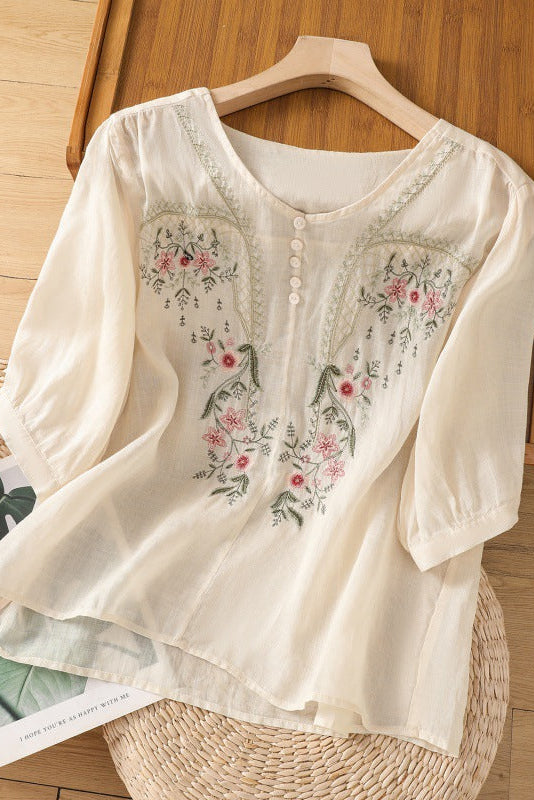 Floral Relaxed Embroidered Blouse detail view