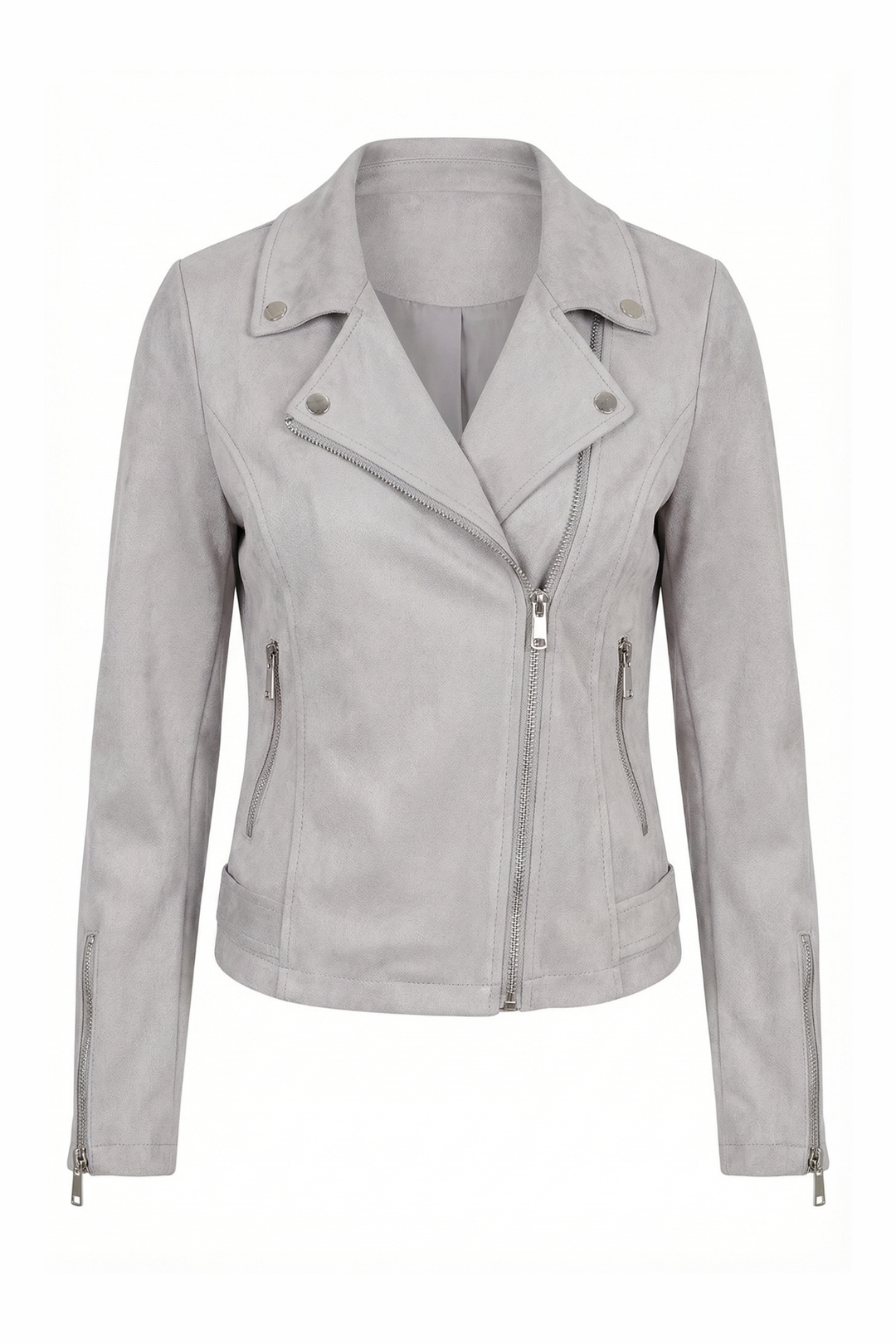 Womens Classic Cropped Biker Jacket Suede Finish
