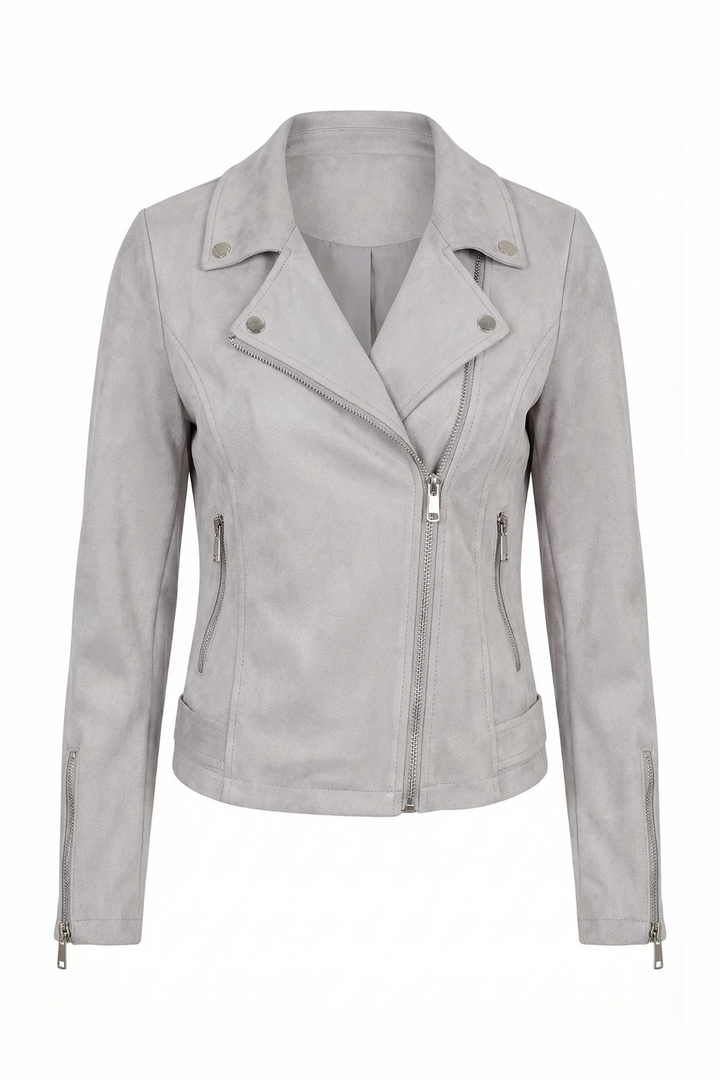 Womens Classic Cropped Biker Jacket Suede Finish