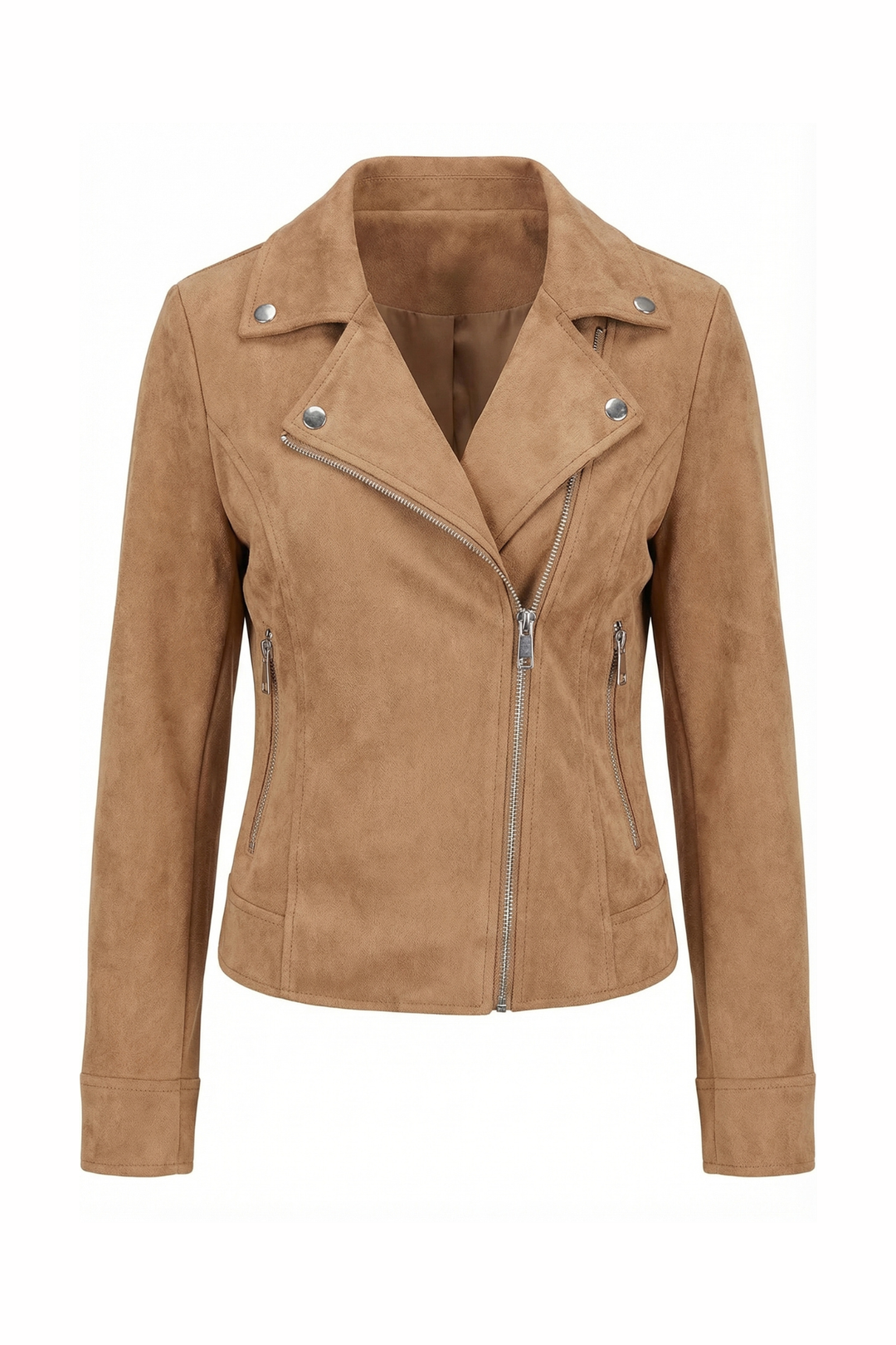 Womens Classic Cropped Biker Jacket Suede Finish