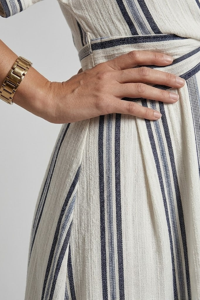 Relaxed Midi Tie Front V Neck Summer Dress