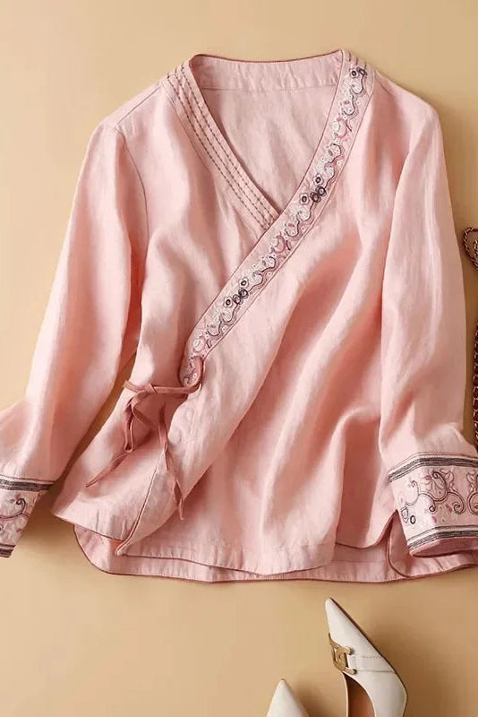 Womens Relaxed V Neck Pattern Blouse
