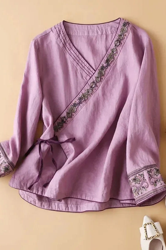 Womens Relaxed V Neck Pattern Blouse
