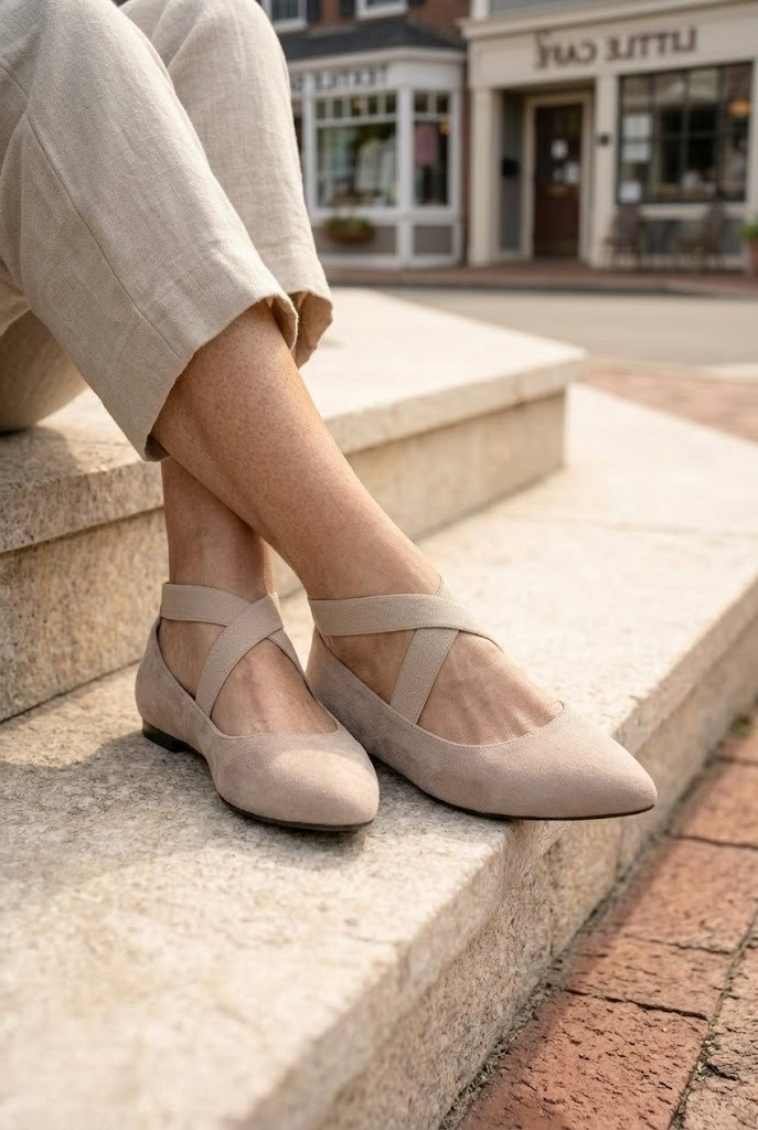 Womens Pointed Toe Ankle Strap Ballet Flats