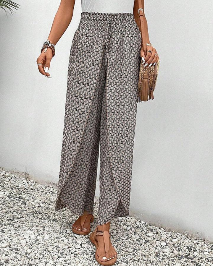 Womens Wide Leg Geometric Print Trousers Flowy Relaxed Fit
