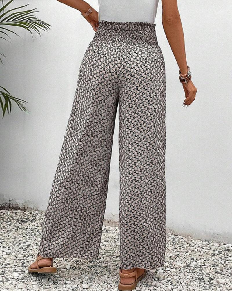 Womens Wide Leg Geometric Print Trousers Flowy Relaxed Fit