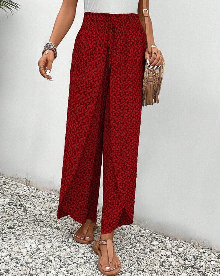 Womens Wide Leg Geometric Print Trousers Flowy Relaxed Fit
