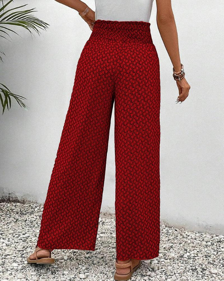 Womens Wide Leg Geometric Print Trousers Flowy Relaxed Fit