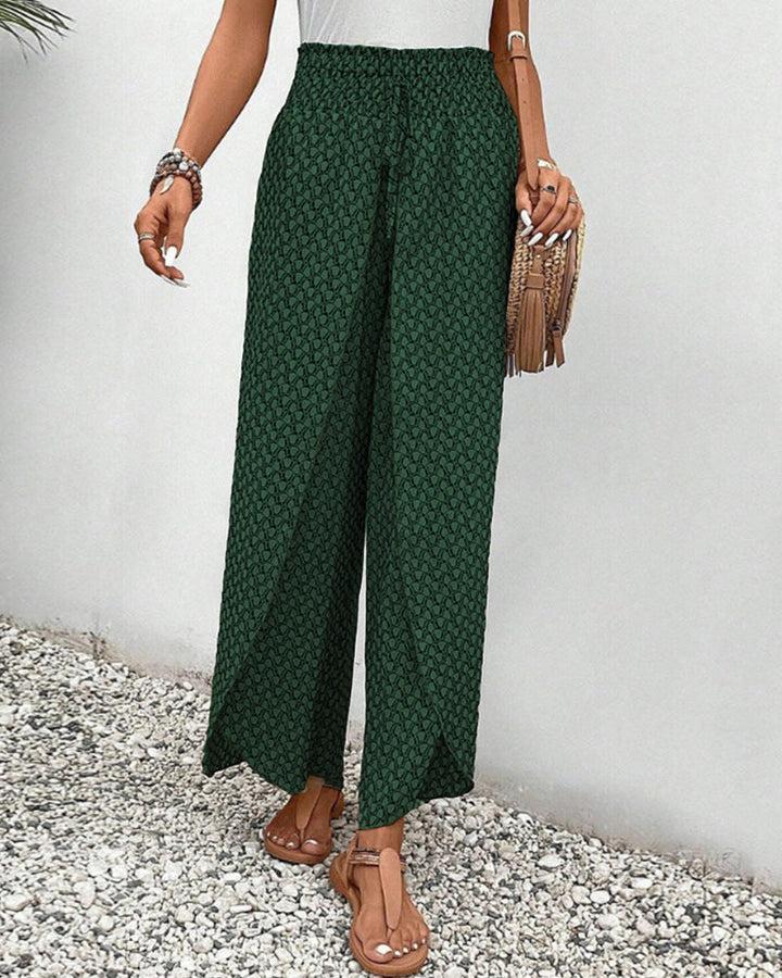 Womens Wide Leg Geometric Print Trousers Flowy Relaxed Fit