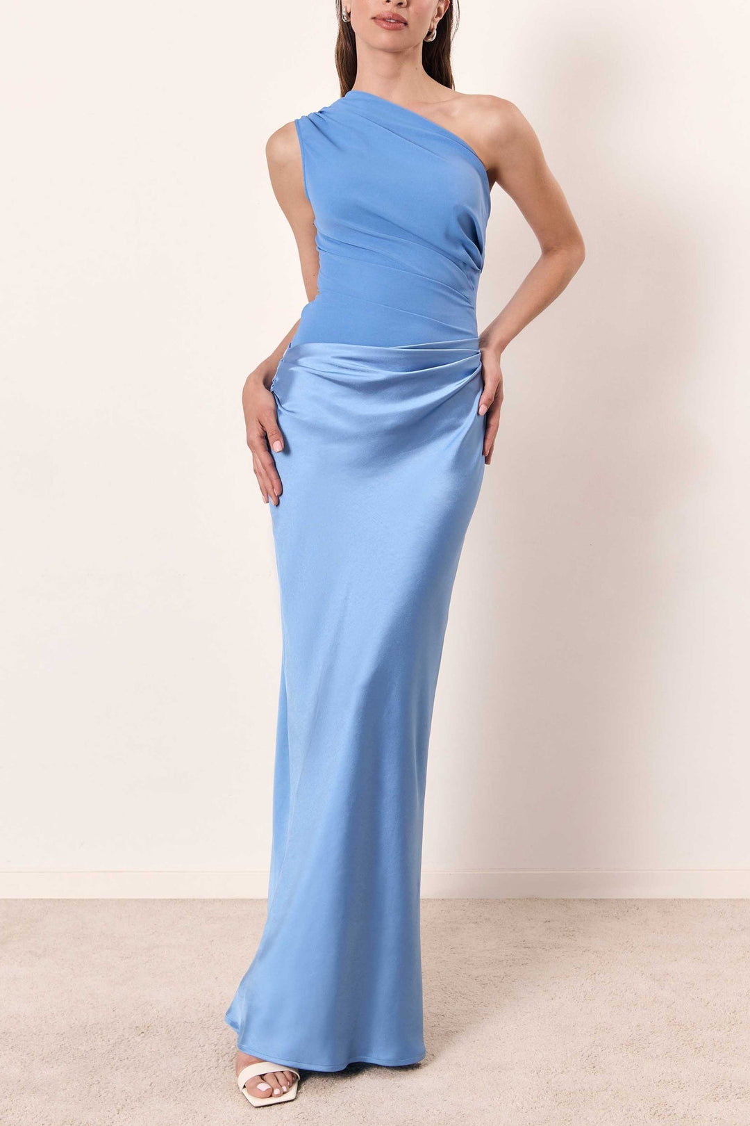 Elegant One Shoulder Pleated Maxi Dress for Evening