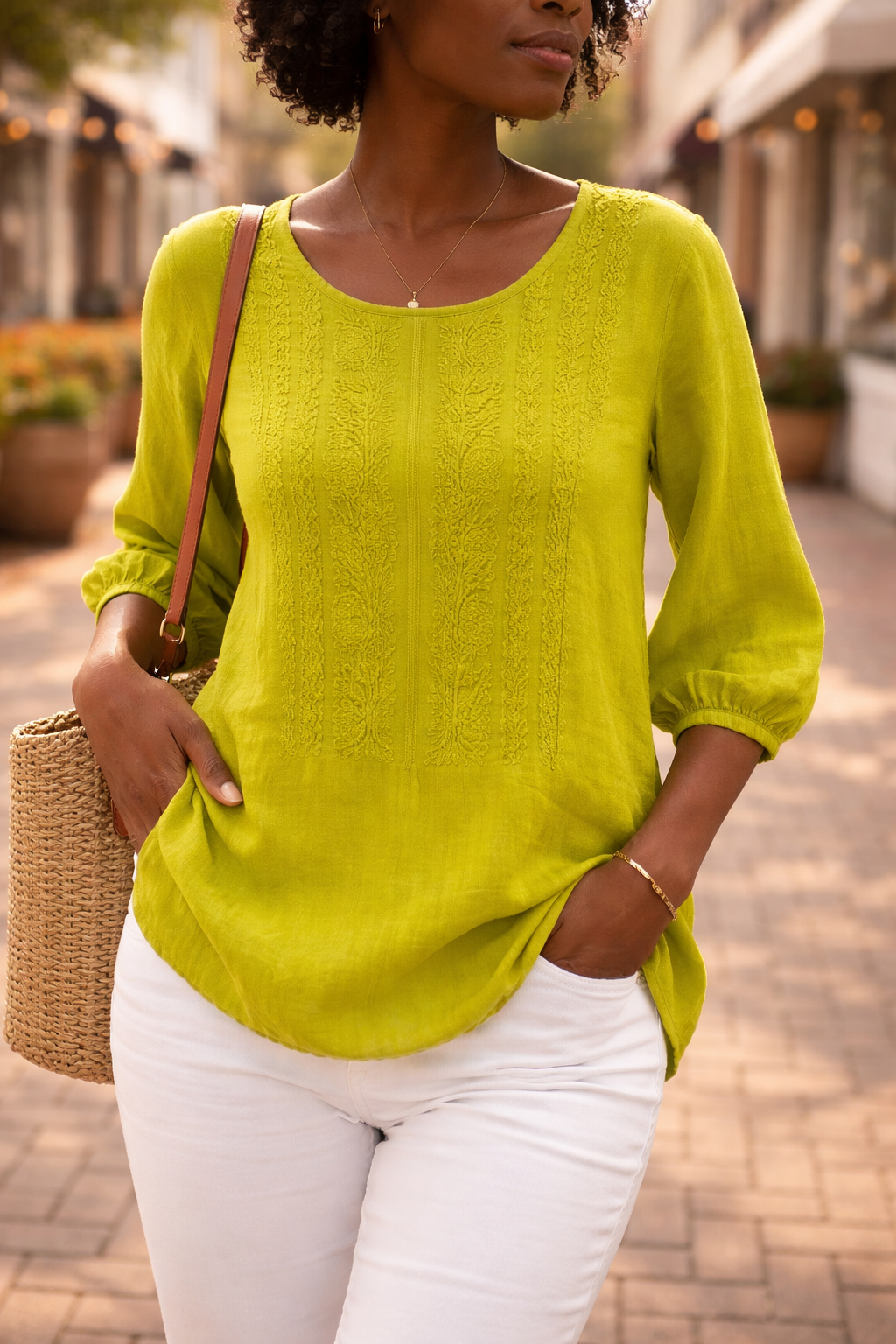 Womens Floral Embroidered Blouse Breezy Fit