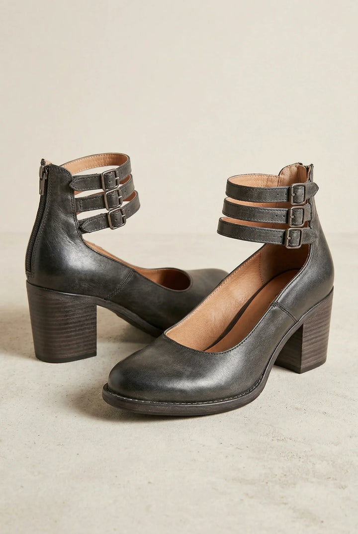 Womens Strappy Ankle Strap Block Heel Boots