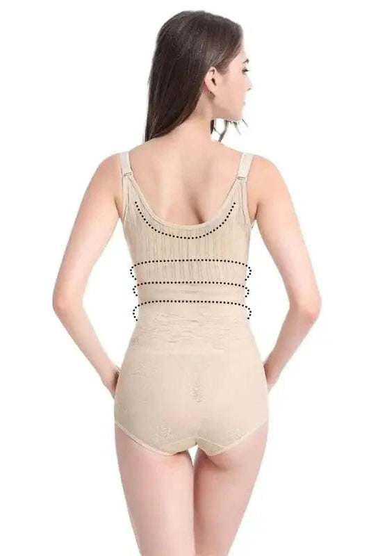 Womens Elegant Floral Pattern Shaping Bodysuit Sheer Detail