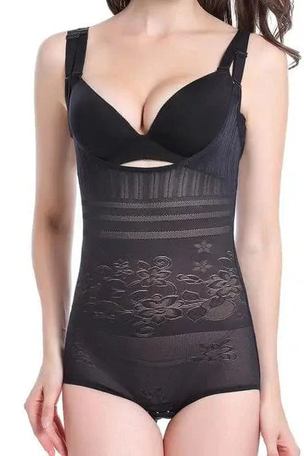 Womens Elegant Floral Pattern Shaping Bodysuit Sheer Detail