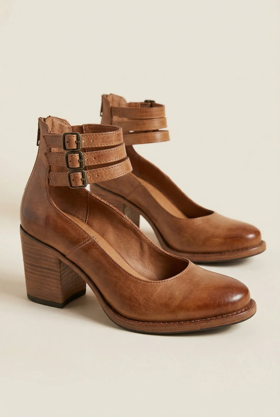 Womens Strappy Ankle Strap Block Heel Boots
