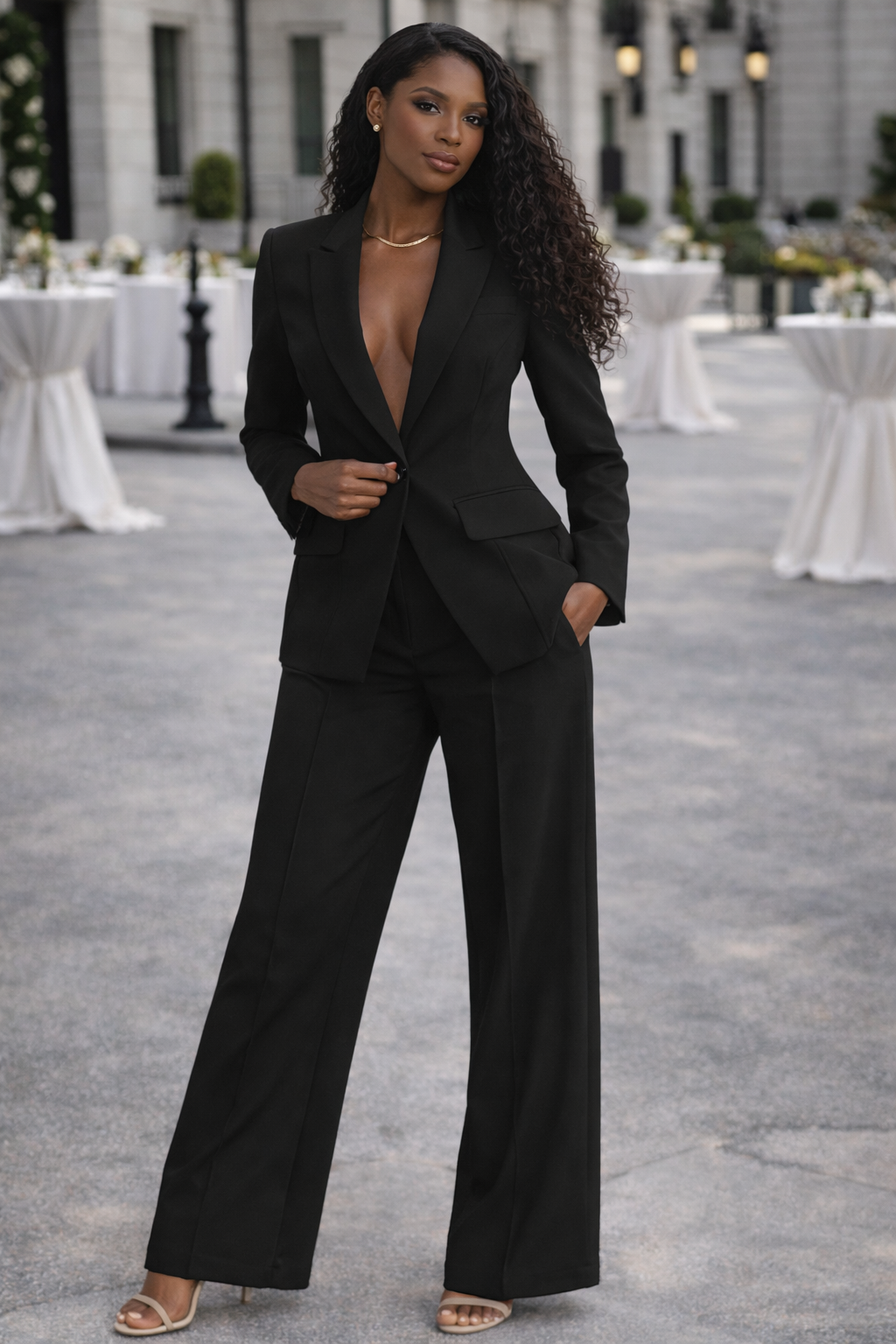 Womens Chic Blazer and Trousers Set