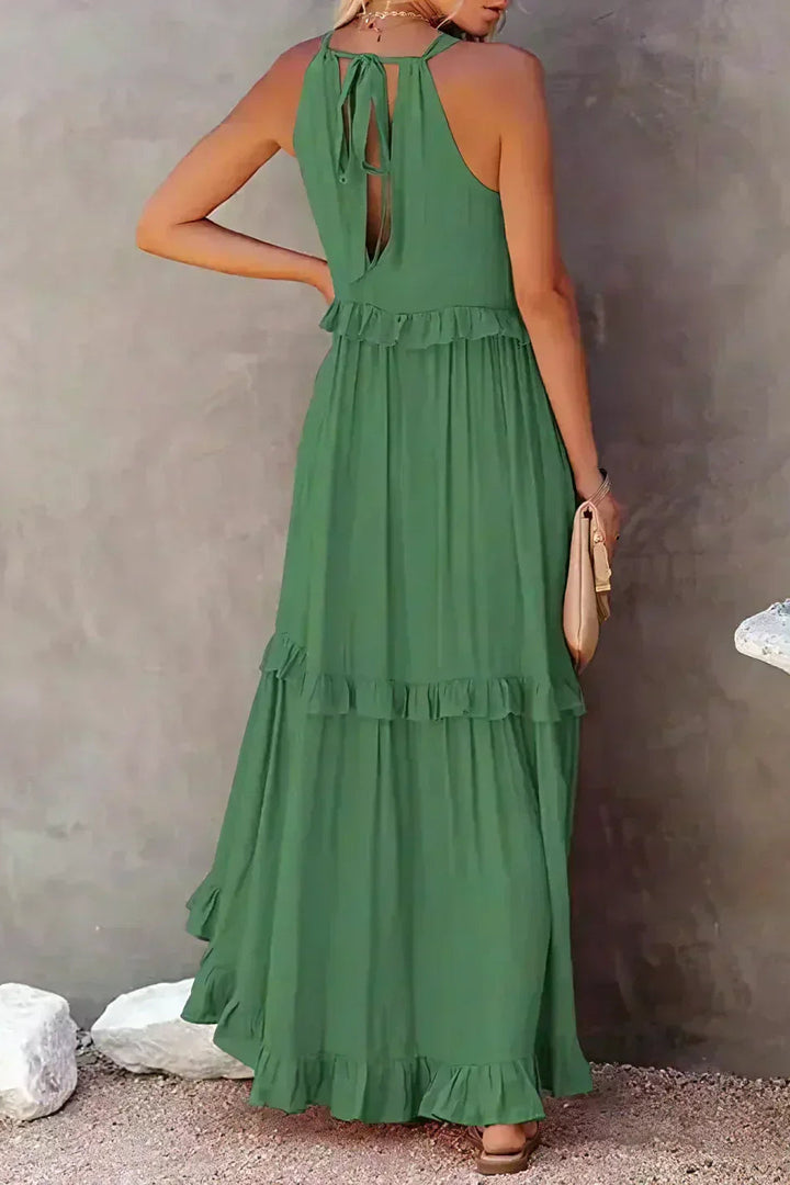 Elegant Sleeveless Ruffle Maxi Dress with Flattering Drape