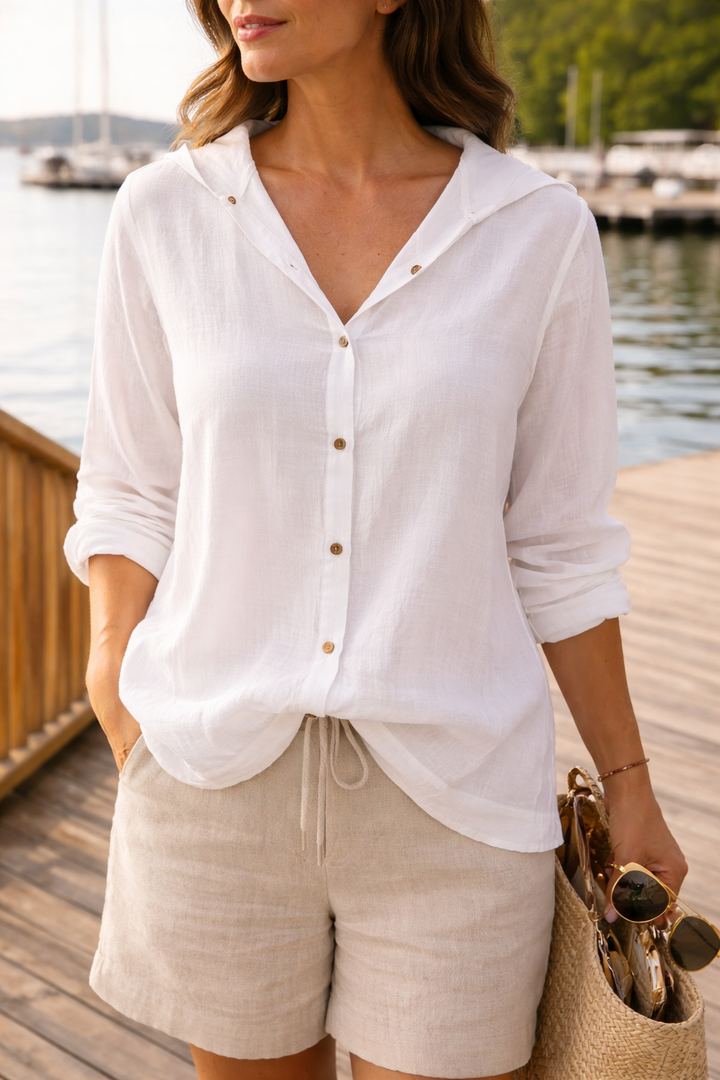 Womens Relaxed Hooded Shirt Lightweight