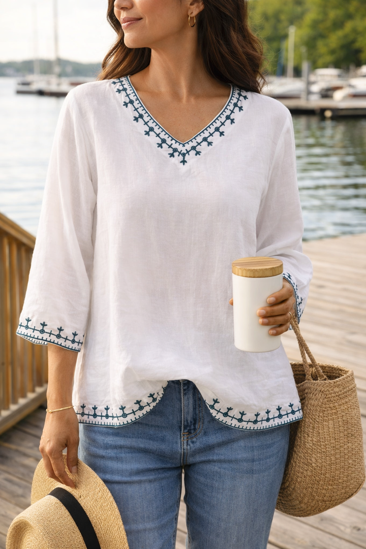 Womens Embroidered V Neck Blouse for Summer